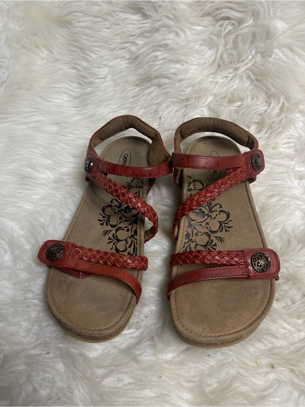 Aetrex Red Braided Strap Sandals Comfort SZ8.5